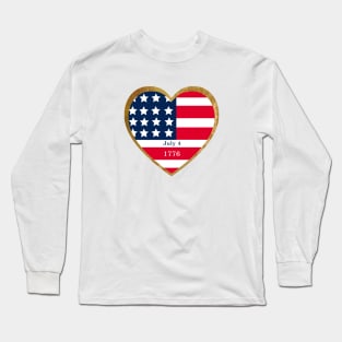 American Flag - Stars and Stripes red white blue in a gold heart  -  USA Independence Day Long Sleeve T-Shirt